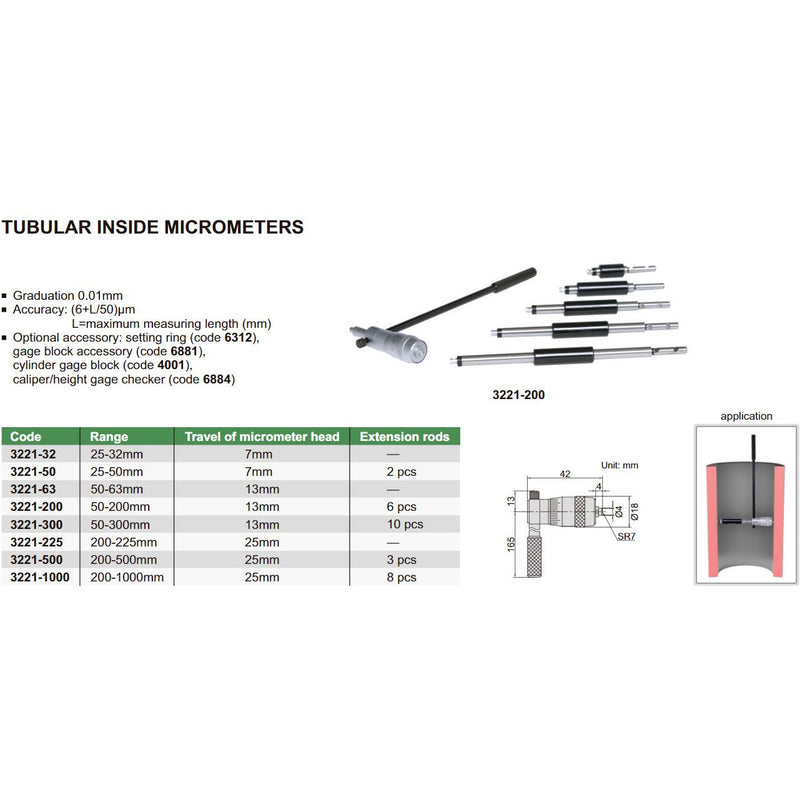 TUBULAR INSIDE MICROMETER - Insize 3221-500 200-500mm
