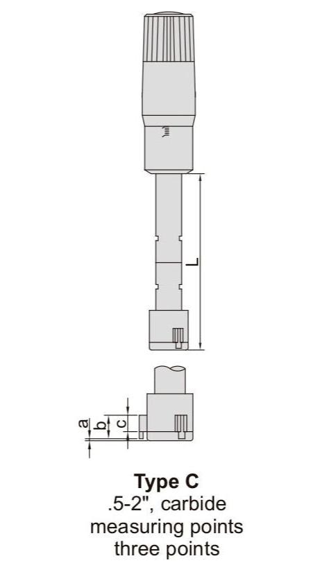 THREE POINT INTERNAL MICROMETER 1.6-2" - 3227-E2