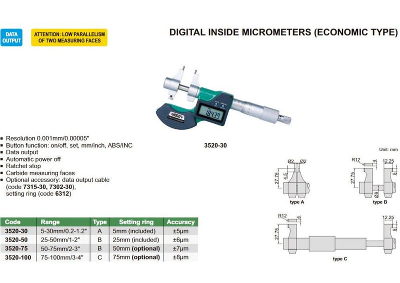 DIGITAL INSIDE MICROMETER - INSIZE 3520-50 25-50mm / 1-2"