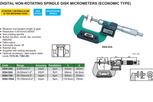 DIGITAL SPINDLE DISC MICROMETER 0-25MM - 3594-25A