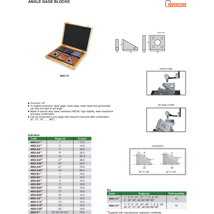 IND ANGLE GAUGE BLOCK 45°