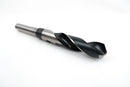 Angled view of a 41/64" HSS reduced shank drill bit, focusing on the sharp drill point and shank.
