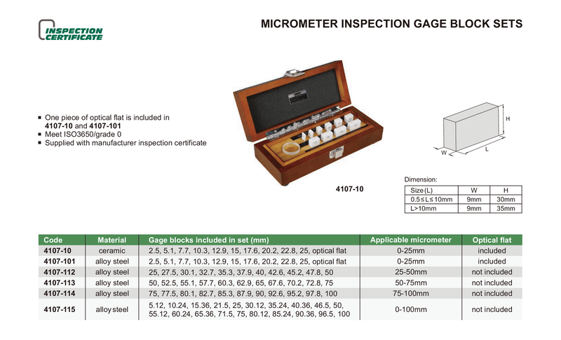 Micrometer Gauge Block Set | 4107-101