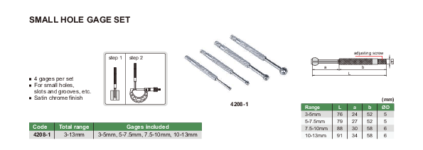 SMALL HOLE GAUGE SET | INSIZE 4208-1