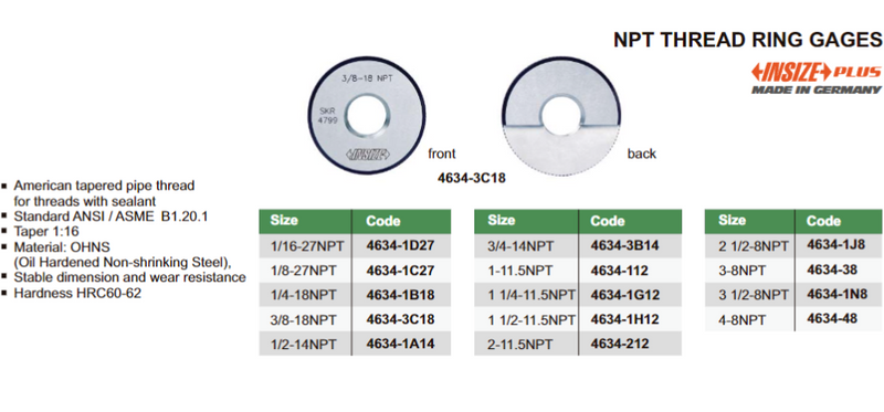 THREAD RING GAUGE 3/8" NPT - 4634-3C18