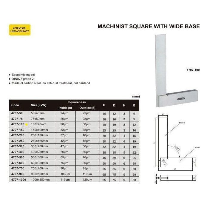 MACHINIST SQUARE - INSIZE 4707-100 100X70mm