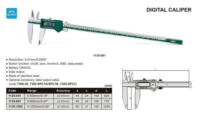 DIGITAL CALIPER - INSIZE 1135-451 0-450mm / 0-18"