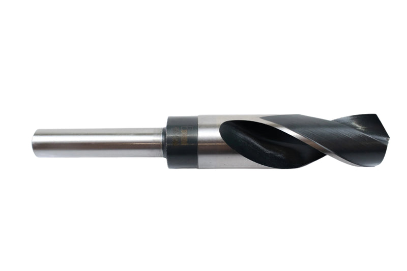 Side view of a 59/64" HSS reduced shank drill bit, showing the shank and pointed drill tip.