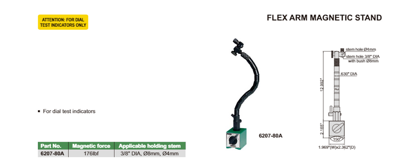 FLEXIBLE ARM MAGNETIC STAND - INSIZE 6207-80A 80 Kg