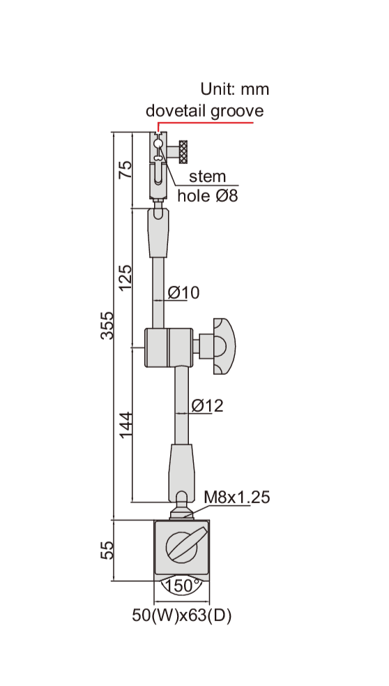 UNIVERSAL MAGNETIC STAND - INSIZE 6208-80A 80 Kg