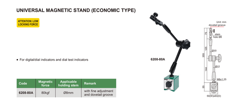 UNIVERSAL MAGNETIC STAND - INSIZE 6208-80A 80 Kg