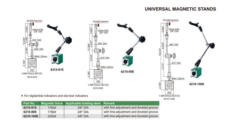 UNIVERSAL MAGNETIC STAND 176LB - INSIZE 6210-81E