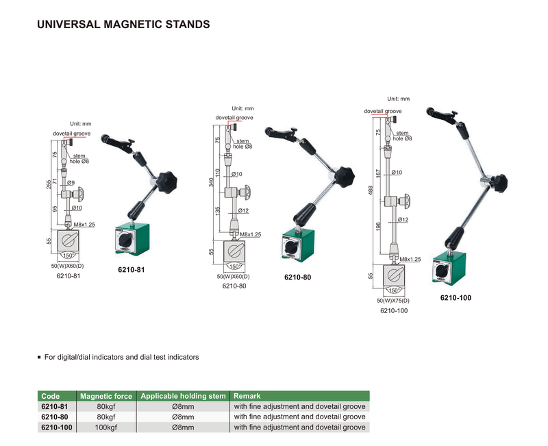 UNIVERSAL MAGNETIC BASE - INSIZE 6210-80 80Kg