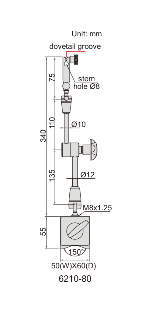 UNIVERSAL MAGNETIC BASE - INSIZE 6210-80 80Kg