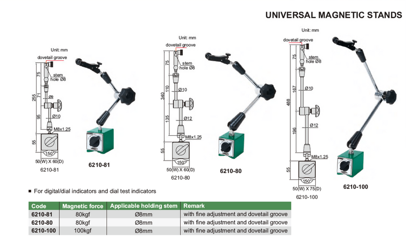 UNIVERSAL MAGNETIC STAND - INSIZE 6210-81 80Kg