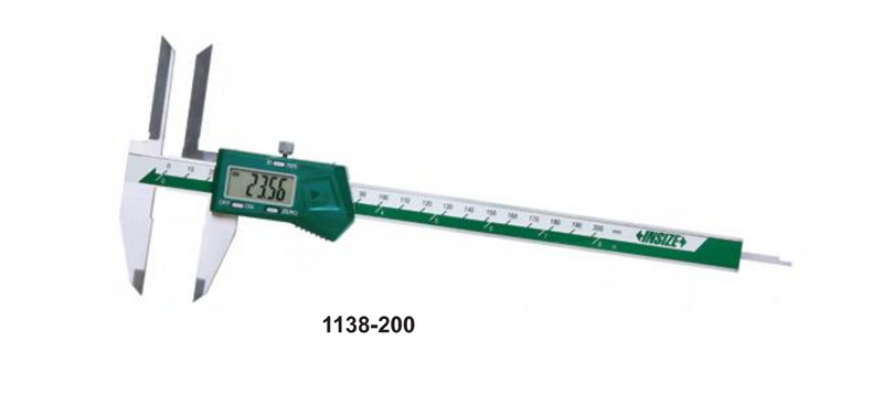 INSIZE 1138-200 Electronic Caliper with Long Upper Jaws, 0-8"/0-200mm Range Digital, Stainless Steel