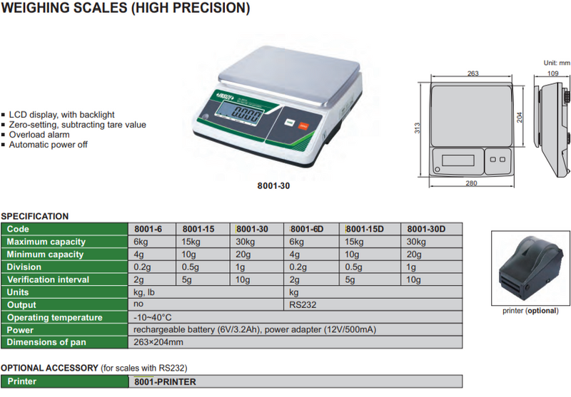 WEIGHING SCALES 6KG/0.2G - 8001-6