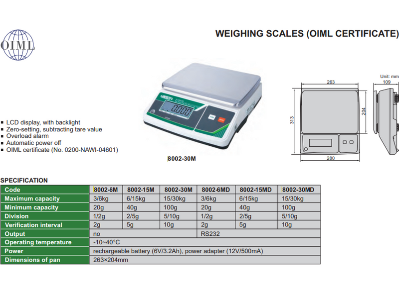 WEIGHING SCALES 15/30KG 5/10G - 8002-30M