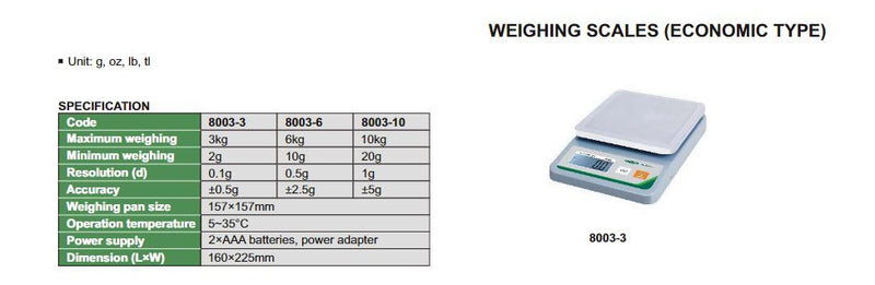 Weighing Scale (ECONOMIC TYPE) 3KG | INSIZE 8003-6