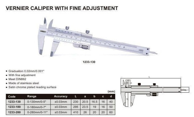 VERNIER CALIPER - INSIZE 1233-130 0-130mm / 0-5"