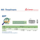 Carmex External and Internal BSPT Threadmill Insert 11 TPI/ 30-11BSPTMT7