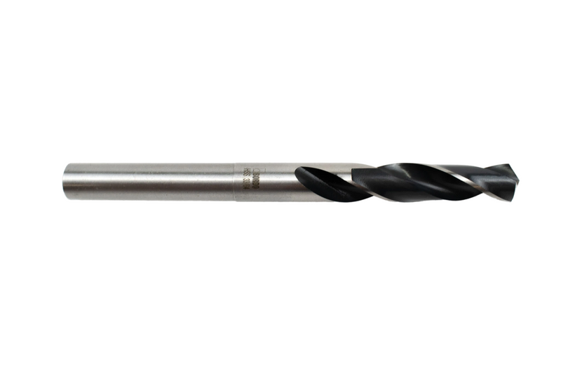 Side view of a Bordo 33/64" reduced shank drill bit, focusing on the fine-cutting edges and durable steel shank construction, ideal for a wide range of materials