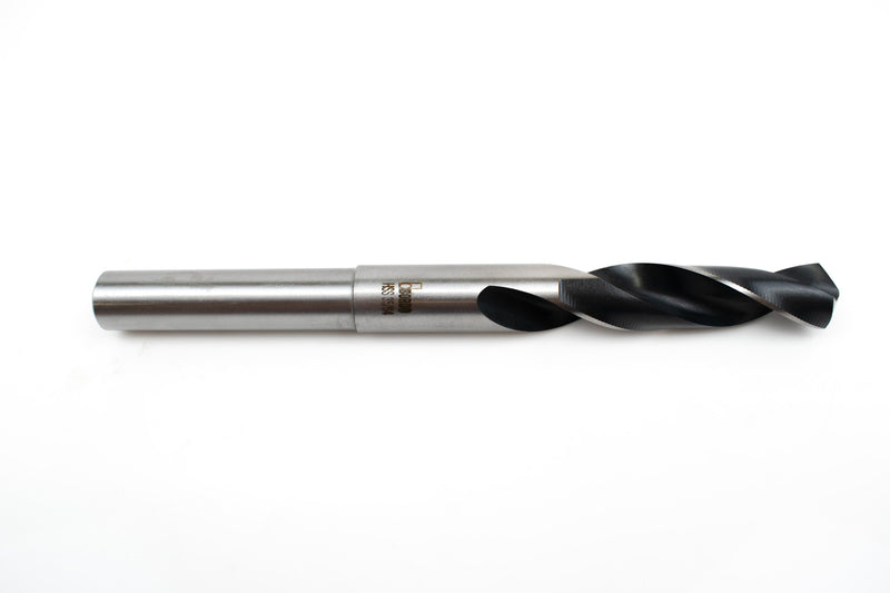 Side view of a Bordo 35/64" reduced shank drill bit, focusing on the fine-cutting edges and durable steel shank construction, ideal for a wide range of materials