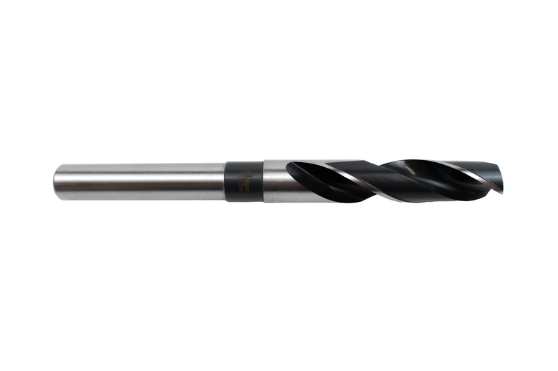 Side view of a Bordo 37/64" reduced shank drill bit, focusing on the fine-cutting edges and durable steel shank construction, ideal for a wide range of materials