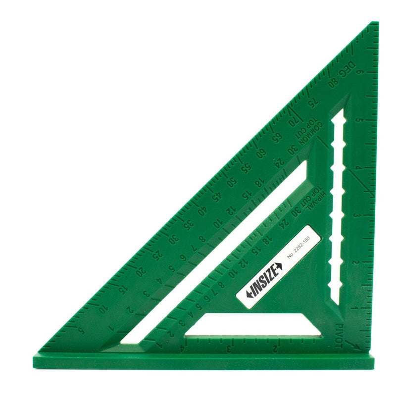 INSIZE 2282-180 plastic angle square for general measuring, with 1-degree angle accuracy, 1/8 inch length increments, and a durable, lightweight design.