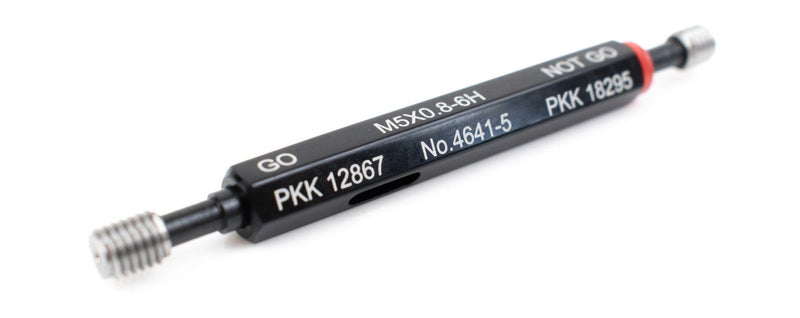 M5 x 0.8 Thread Plug Gauge, Item No. 4641-5, with Go and No-Go gauges for ensuring accurate internal threads in mechanical components.