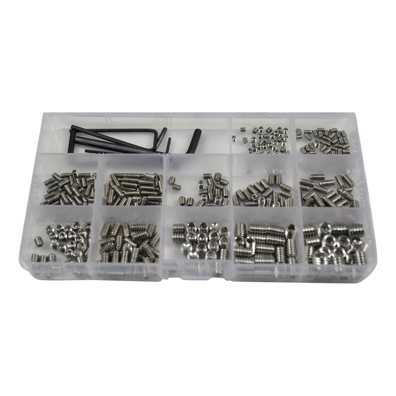 stainless steel imperial grub screws grab kit assortment 410piece 1/8 to 5/16 industrial fastners hardware screws bolts 