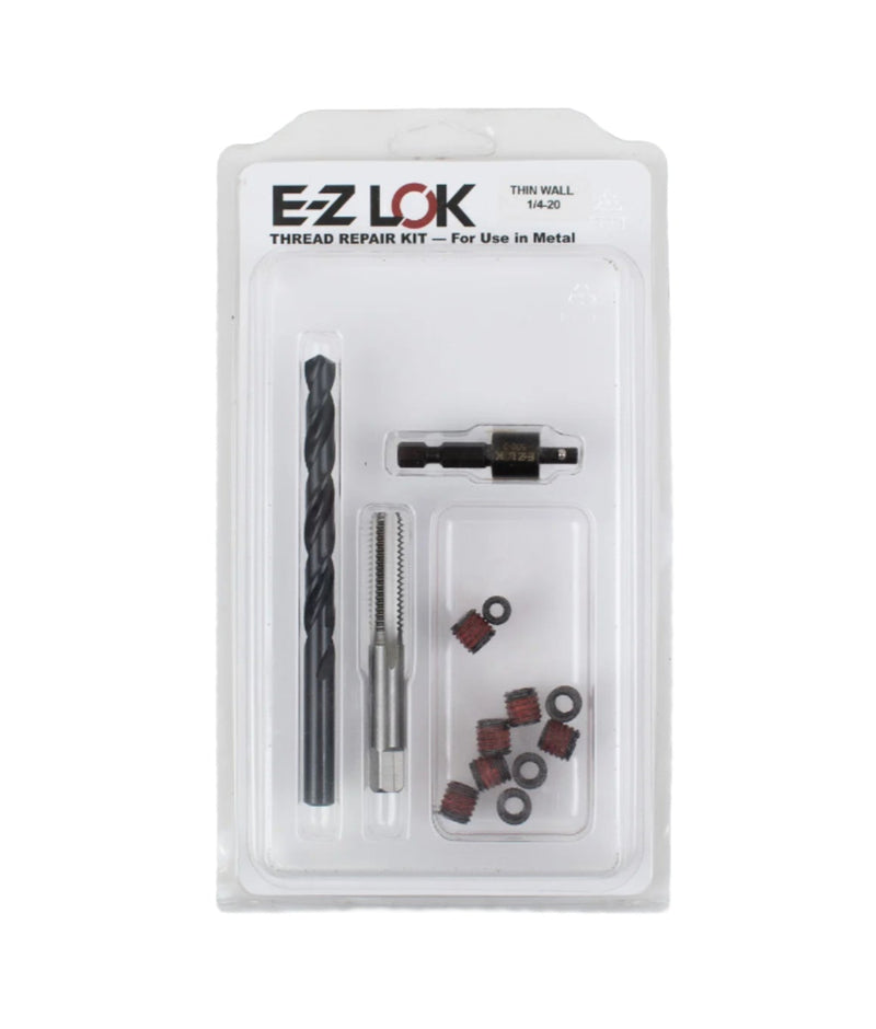E-Z Lok 1/4 UNC Thread Repair Kit with precision tools and components for repairing damaged threads in thin-walled materials, ensuring strong and reliable fixes.