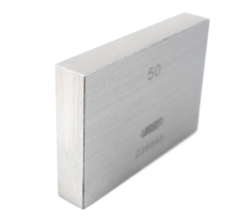 Precision Insize 50mm gauge block, part of the 4101-A50 series, used for high-accuracy measurements.