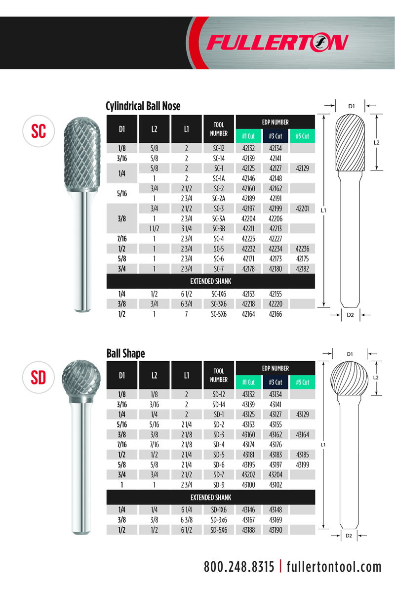 LONG SHANK CARBIDE BURR - Fullerton 3/8" SD3L6
