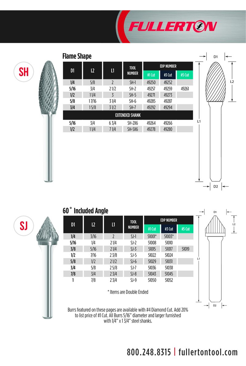 CARBIDE BURR - Fullerton 1/2" SH5