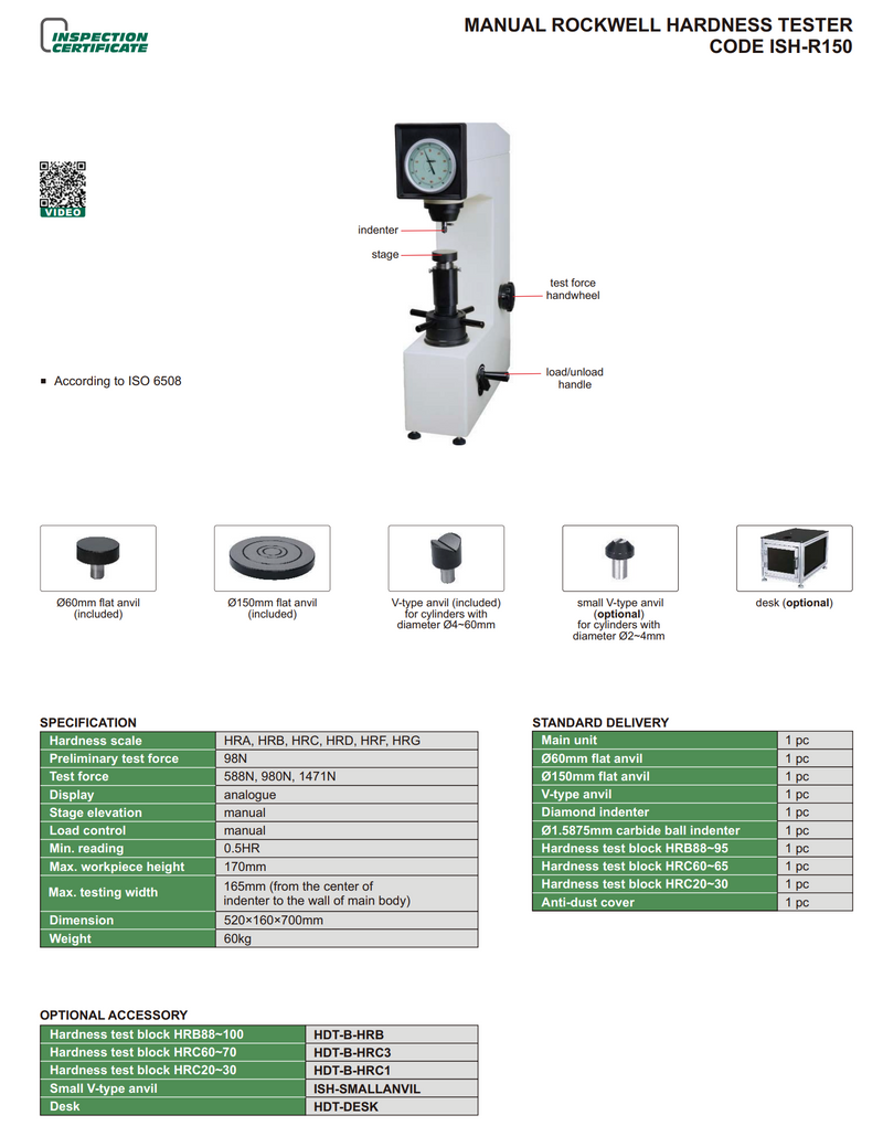 ROCKWELL HARDNESS TESTER - INSIZE ISH-R150