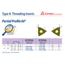 CARMEX PRECISION TOOLS LTD Carmex Internal Right Hand Partial Profile 60° Type K Thread Turning Insert 48-8 TPI/ 16 IR K AG60 KBL