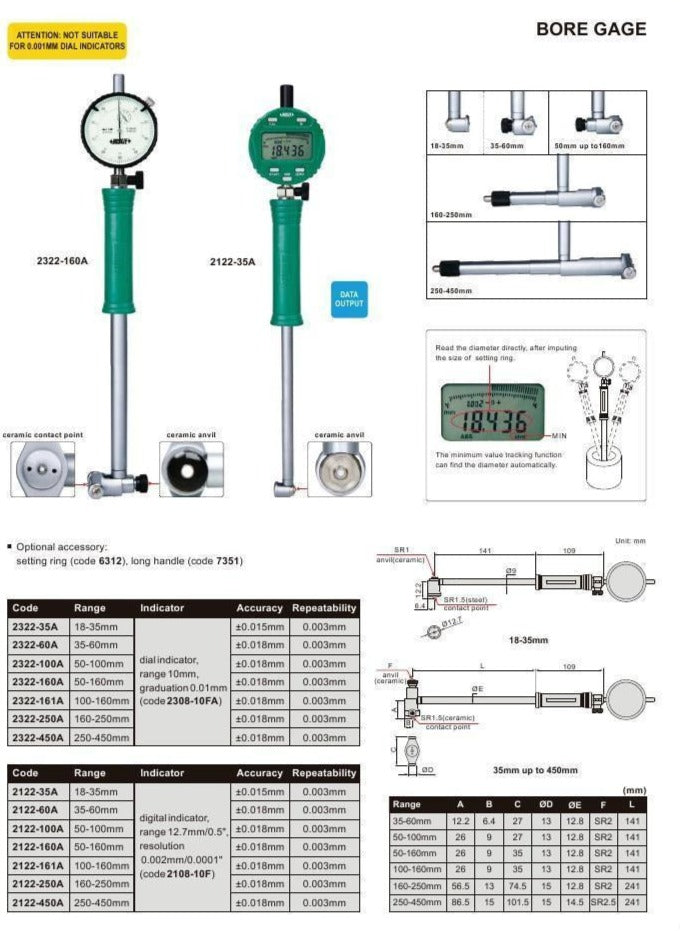 BORE GAUGE | 250-450mm x 0.01mm | INSIZE 2322-450A