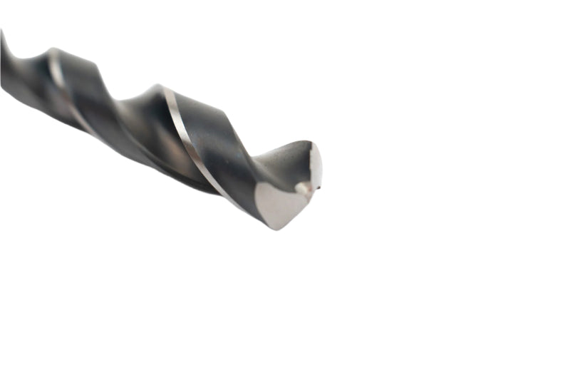 Close-up view of the drill point on a 12mm HEPYC Morse taper drill, showing sharp cutting edges for precise drilling.