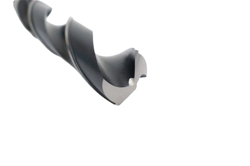 Close-up view of the drill point on a 27mm HEPYC Morse taper drill, showing sharp cutting edges for precise drilling.