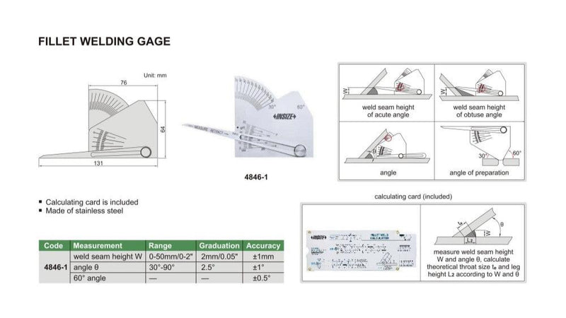 FILLET WELDING GAUGE - INSIZE 4846-1