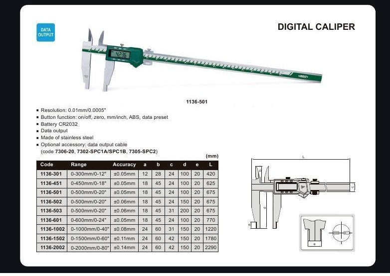 DIGITAL CALIPER - INSIZE 1136-503 0-500mm / 0-20"