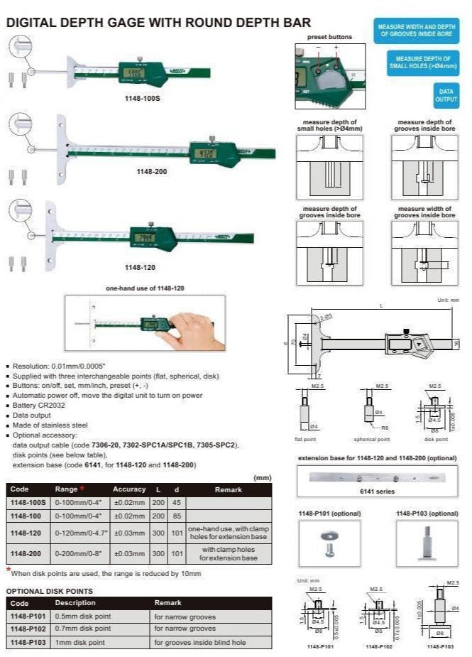 DIGITAL DEPTH GAUGE - INSIZE 1148-200 0-200mm / 