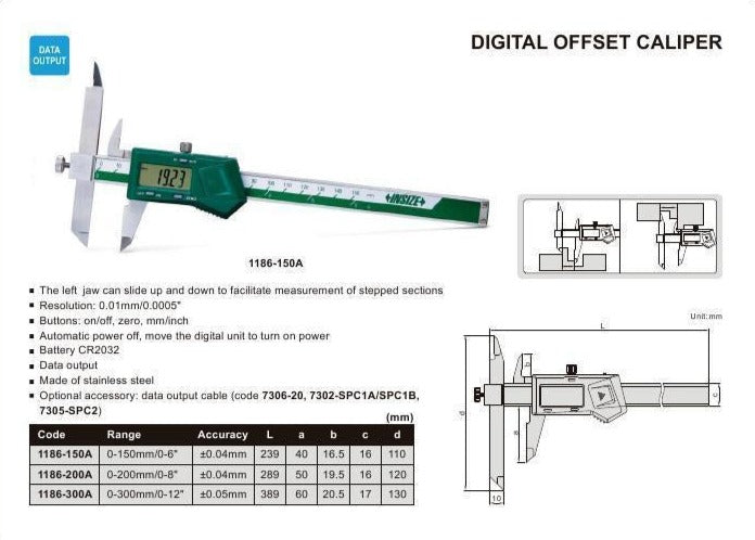 DIGITAL OFFSET CALIPER - INSIZE 1186-150A 0-150mm / 0-6"