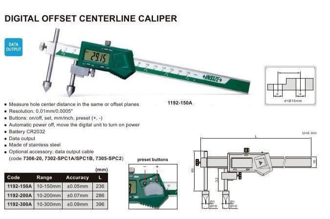 DIGITAL OFFSET CALIPER | 10-300mm | INSIZE 1192-300A