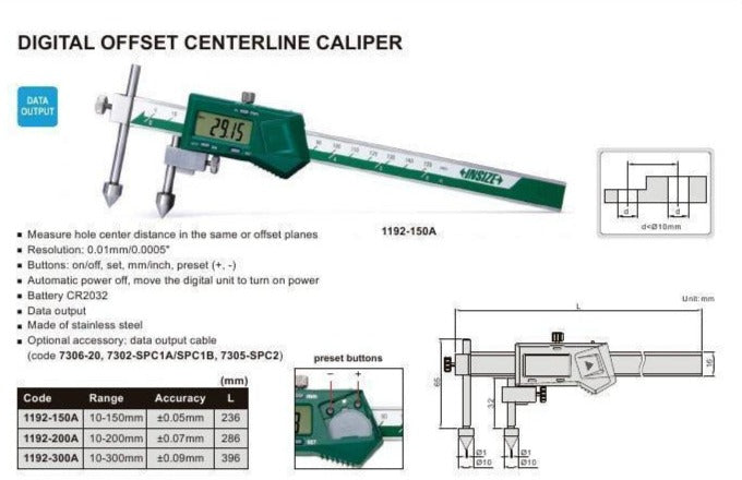 DIGITAL OFFSET CALIPER - INSIZE 1192-150A 10-150mm