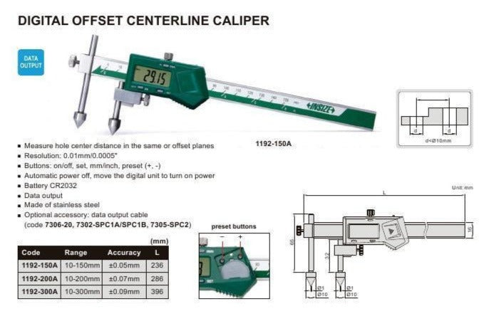 DIGITAL OFFSET CALIPER - INSIZE 1192-200A 10-200mm