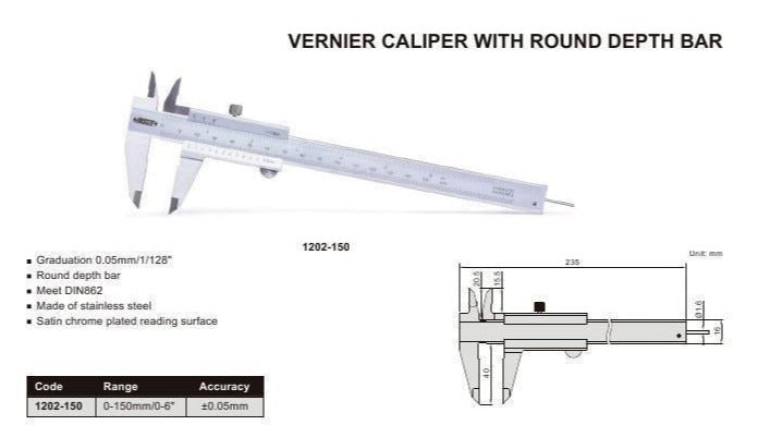 VERNIER CALIPER - INSIZE 1202-150 0-150mm / 0-6"