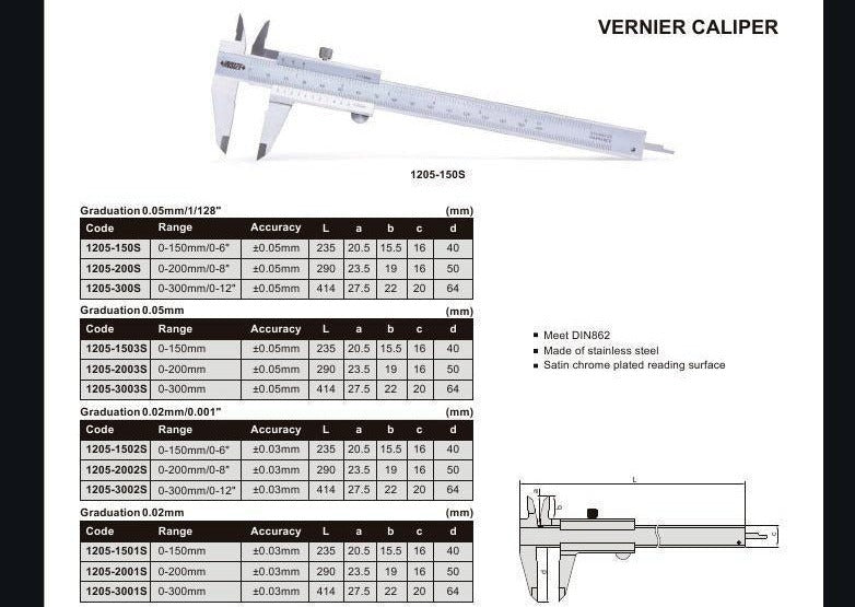 VERNIER CALIPER - INSIZE 1205-300S 0-300mm / 0-12"