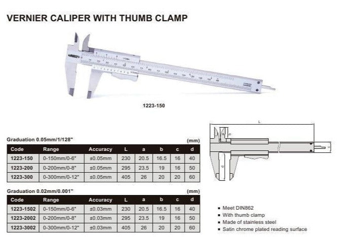 VERNIER CALIPER - INSIZE 1223-200 0-200mm / 0-8"